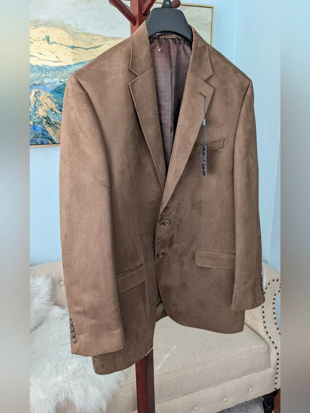 NWT Chaps Brown Faux Suede Sport Coat - Two-Button Mens Blazer Sz 42 L